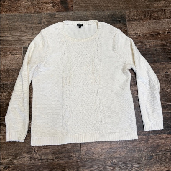 Talbots Sweaters - Talbots Cream Cable-Front Crewneck Sweater